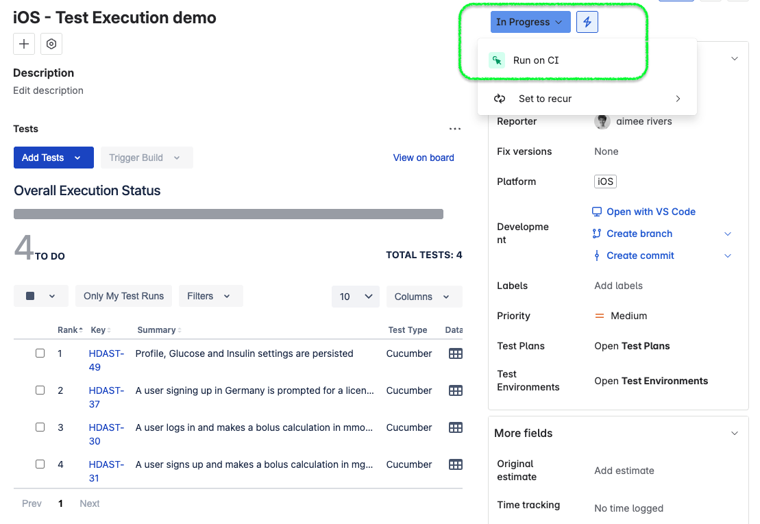 Screenshot of Jira Automation for triggering CI